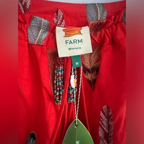 FARM RIO LINEN EMBROIDERED FEATHER PANTS SIZE M NWT - Picture 2 of 6